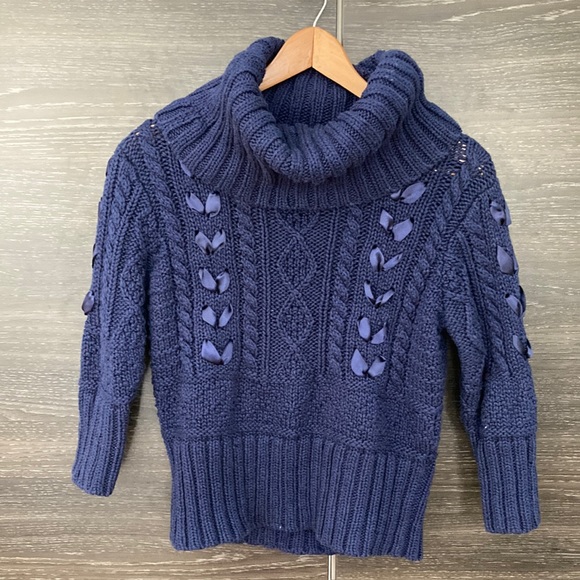Ralph Lauren Denim & Supply Navy Cowl Neck Ribbon Embellished Sweater Med - Picture 1 of 7